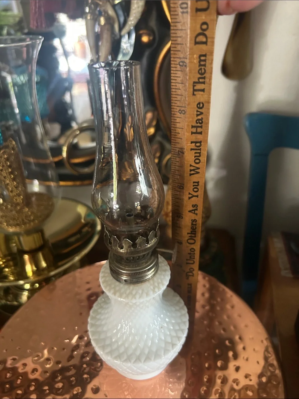 Vintage White Milk Glass Mini Oil Lamp